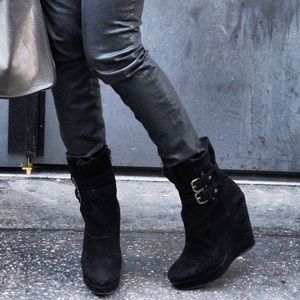 Stuart Weitzman black suede platform boot